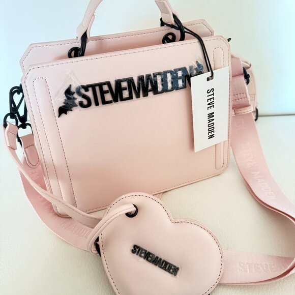 NWT STEVE MADDEN BEVELYN BATS SATCHEL CROSSBODY BAG W CREDIT CARD CASE BLUSH - Picture 1 of 6